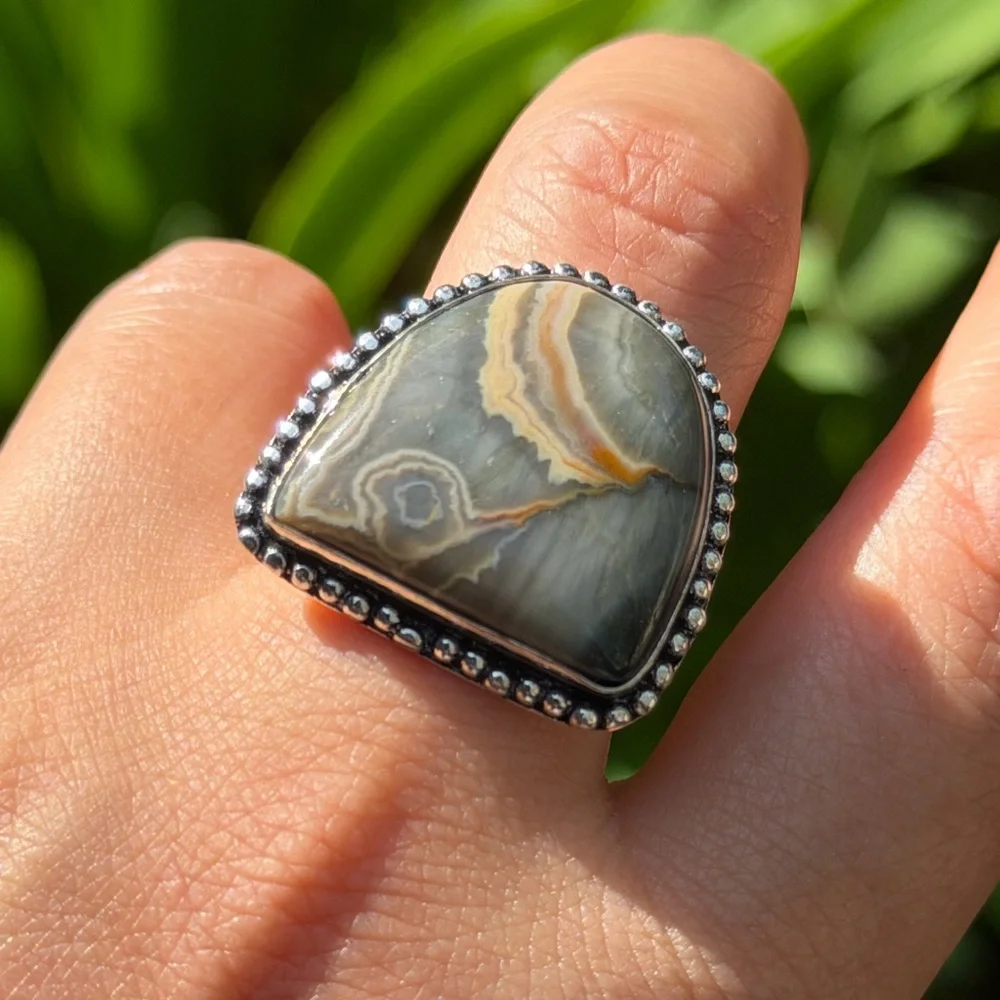Size 7 925 silver plated ocean jasper ring 0499‎